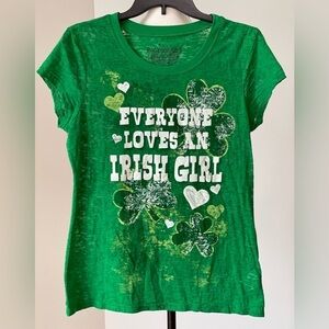 Rocker Girl Burnt out cap sleeve St. Patrick day shamrock Irish Tee Shirt Jr XXL